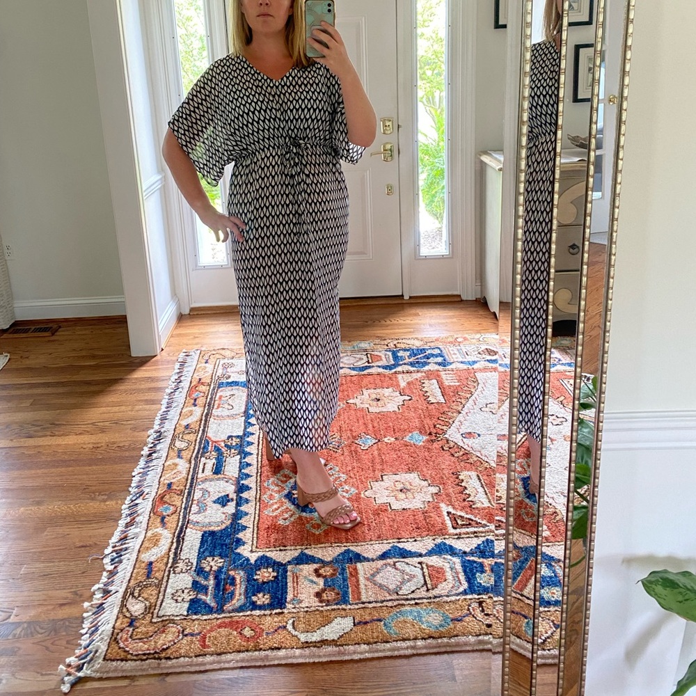 Talbots Cotton Eye-cat Navy and White Midi Dress with Slit